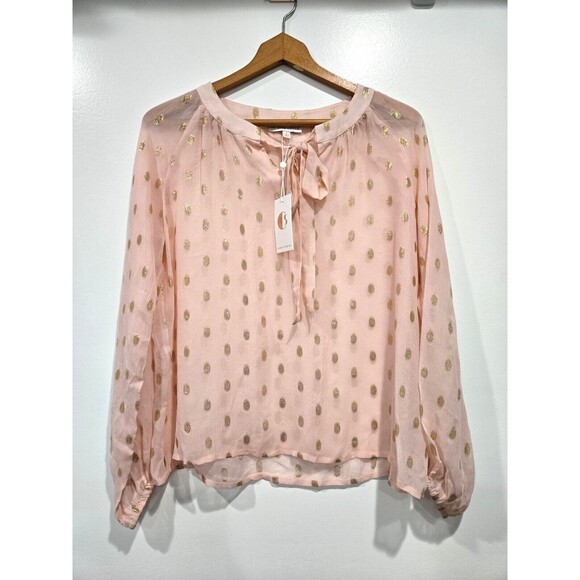 Cuddy Studios Women's Polka Dot Print Long Sleeves Pink Sheer Gold Top S NWT - Picture 1 of 5